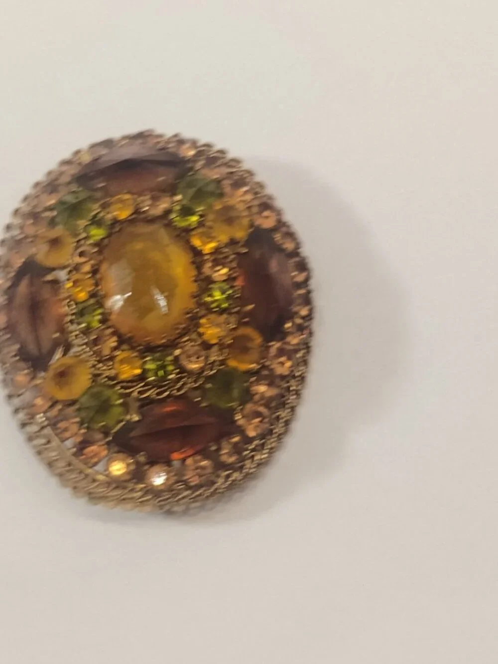 Vintage Brooch Pin SIGNED AUSTRIA Glass Rhinestone Gold tone Retro Jewelry